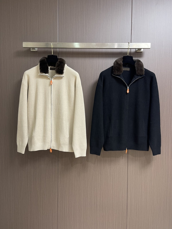 Men’s Down-Lined Zipper Knitted Cardigan – Warm Stand Collar Sweater Jacket