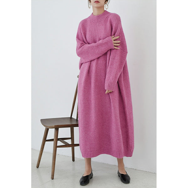 Long Acrylic Knit Sweater Dress – Cozy Loose Fit Winter Warm Dress