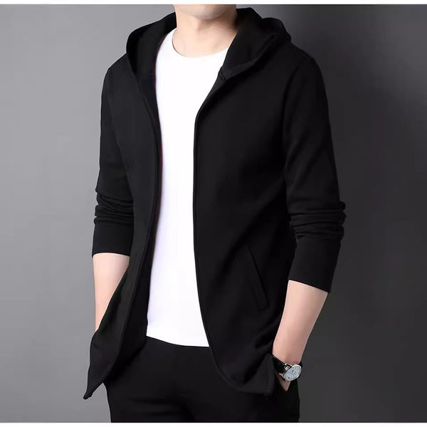 Men’s Cotton Hooded Zip Jacket – Casual Fitted Sweatshirt Coat