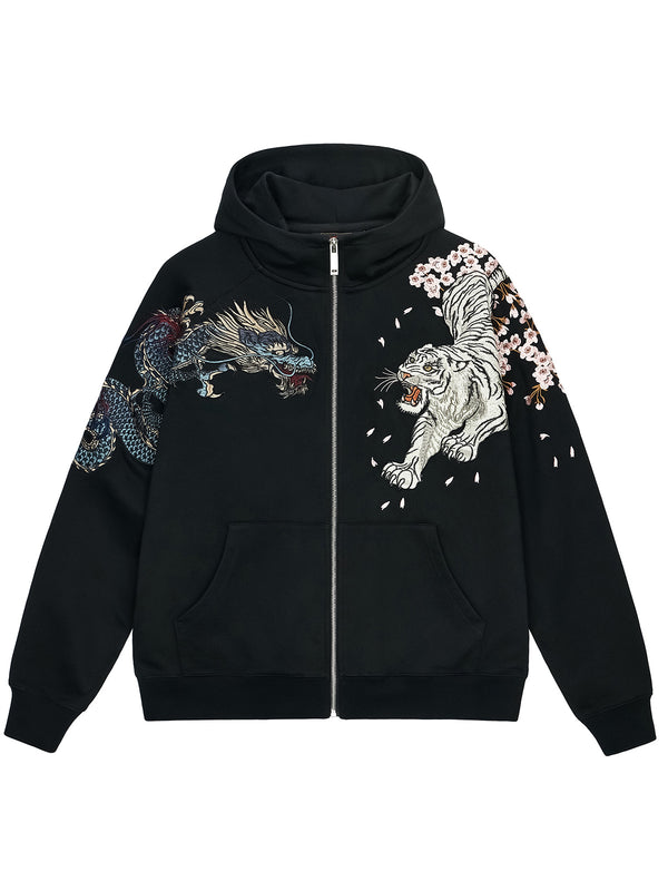 Men’s Chinese-Style Embroidered Hoodie – Loose Fit Dragon Streetwear Pullover