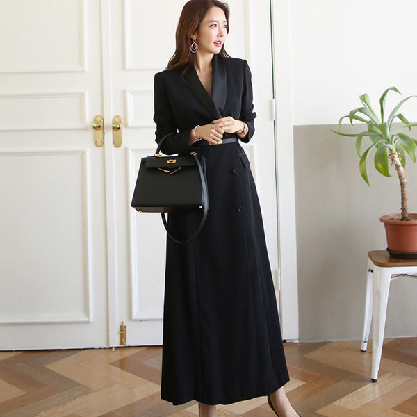 Women’s Elegant Long Knit Dress – Slim Fit V-Neck Button Front Maxi Dress