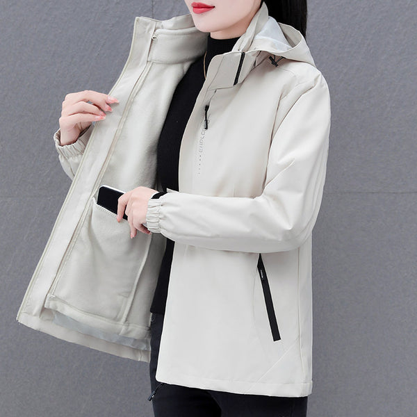 Women’s Thick Color Block Hooded Jacket – Warm Windproof Zip Coat