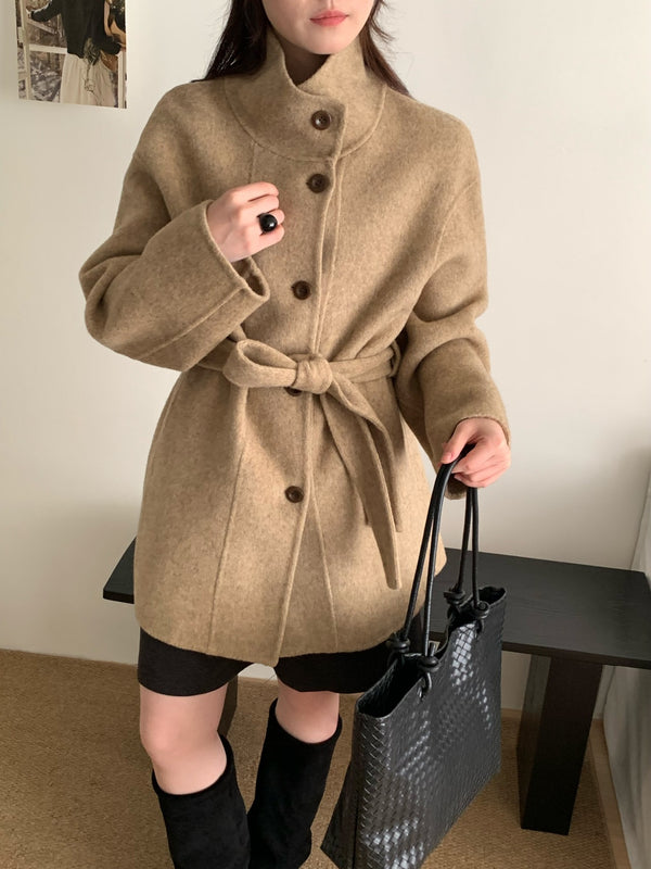 Women's Stand Collar Wool Blend Coat – Elegant Warm Winter Jacket